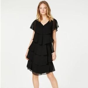 SLNY Women’s Tiered Chiffon Formal Black Dress Size 18